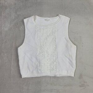 Club Monaco White Ribbed Women's Crochet Tank Top | Size L